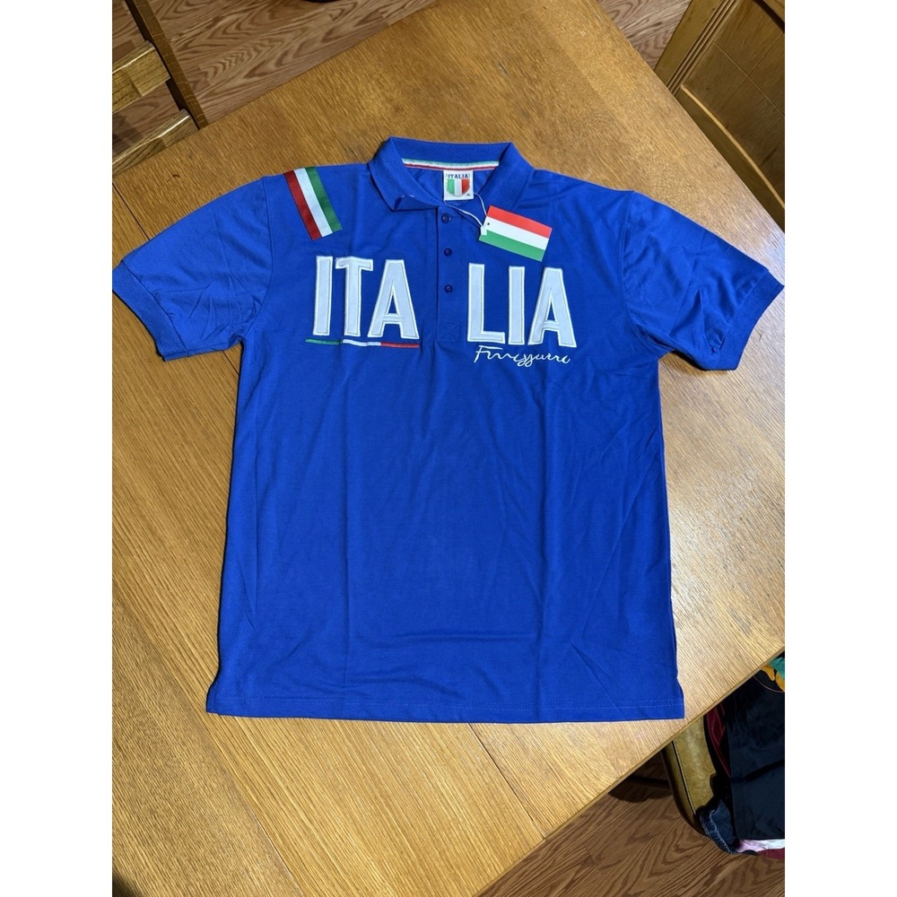 Italia Polo Shirt Mens XL Blue Italy Soccer Flag Embroidered NWT - Picture 2 of 8